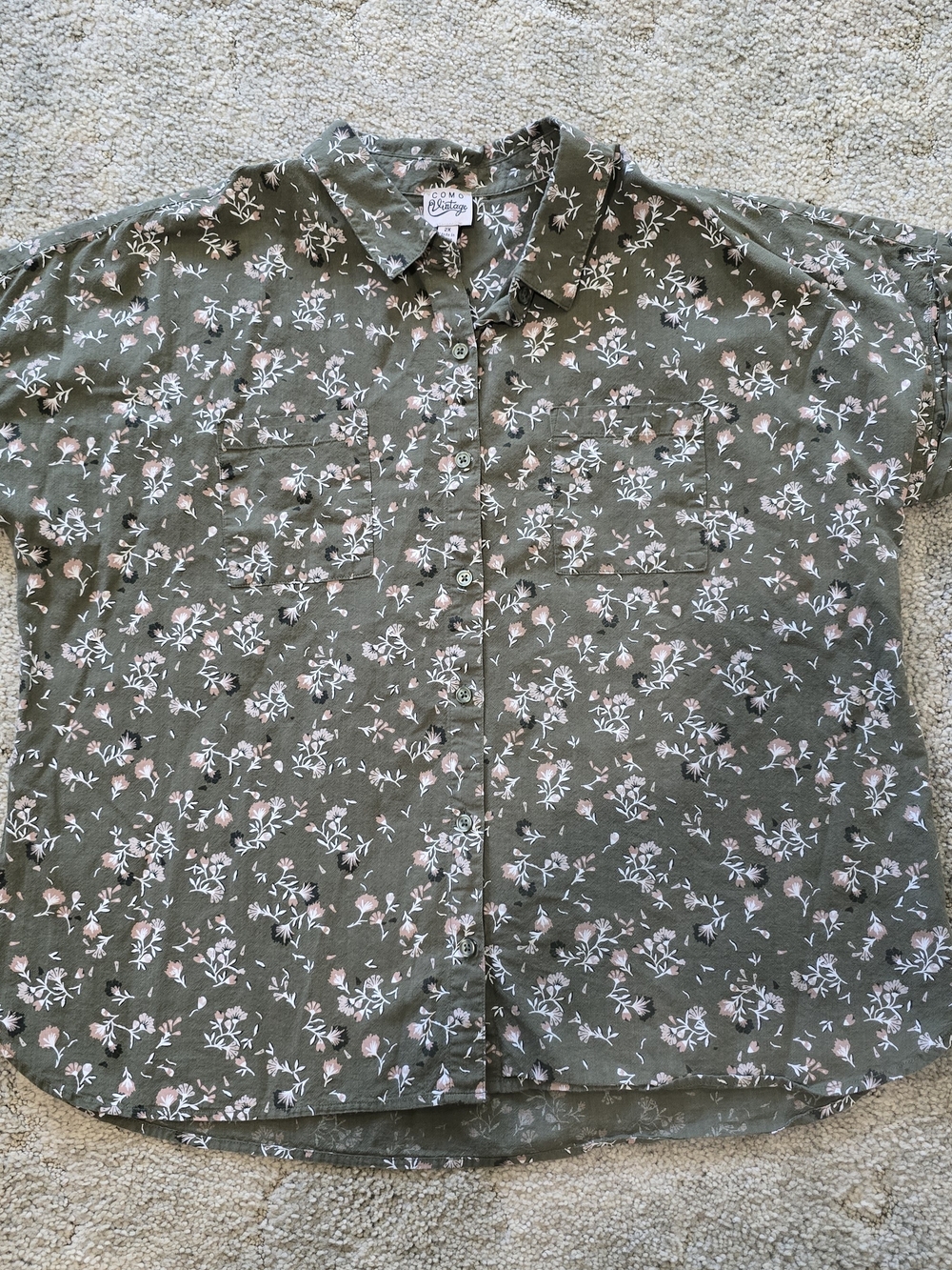 Mens Como Vintage 100% Cotton Button Down Short Sleeve Shirt *0036